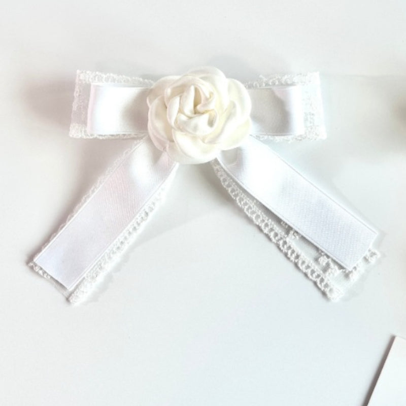 Elegant Black Lace Bow Tie Brooch - Camellia Flower Lapel Pin