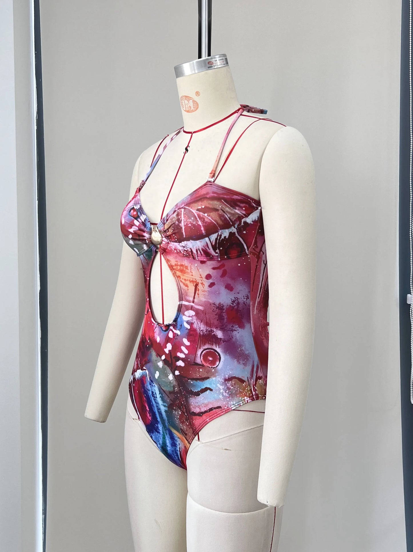 Women's Print Backless Swimwear with Skirt Women Slit Hollow Out Long Summer Bodycon Ruffles Dress