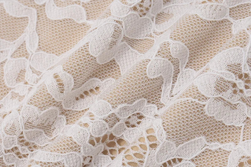 Women's Embellished Lace Hollow Out Mini Dress - Flare Sleeve See Through Wrap