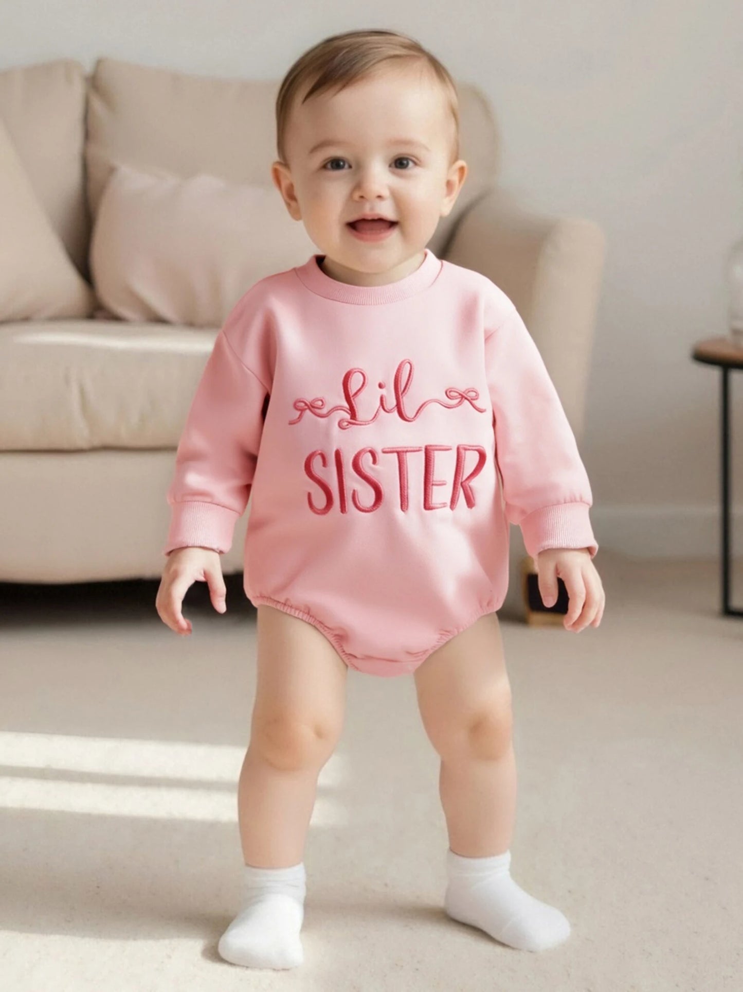 Baby Fall Romper - Letter Embroidery Long Sleeve Round Neck Jumpsuit