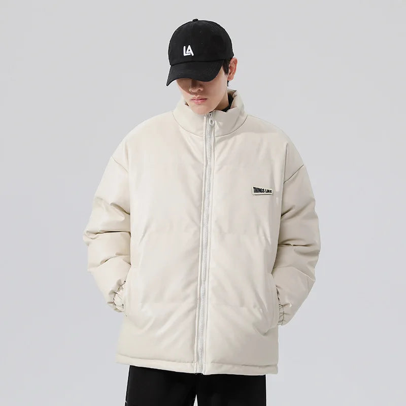 Men's PU leather Stand-up collar thickened cotton-padded Jacket