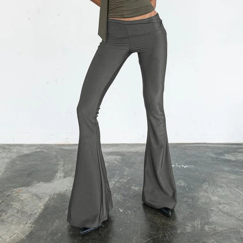 Women's Summer Flared Pants Rave Festival Outfits Slim Fit Low Rise Trousers