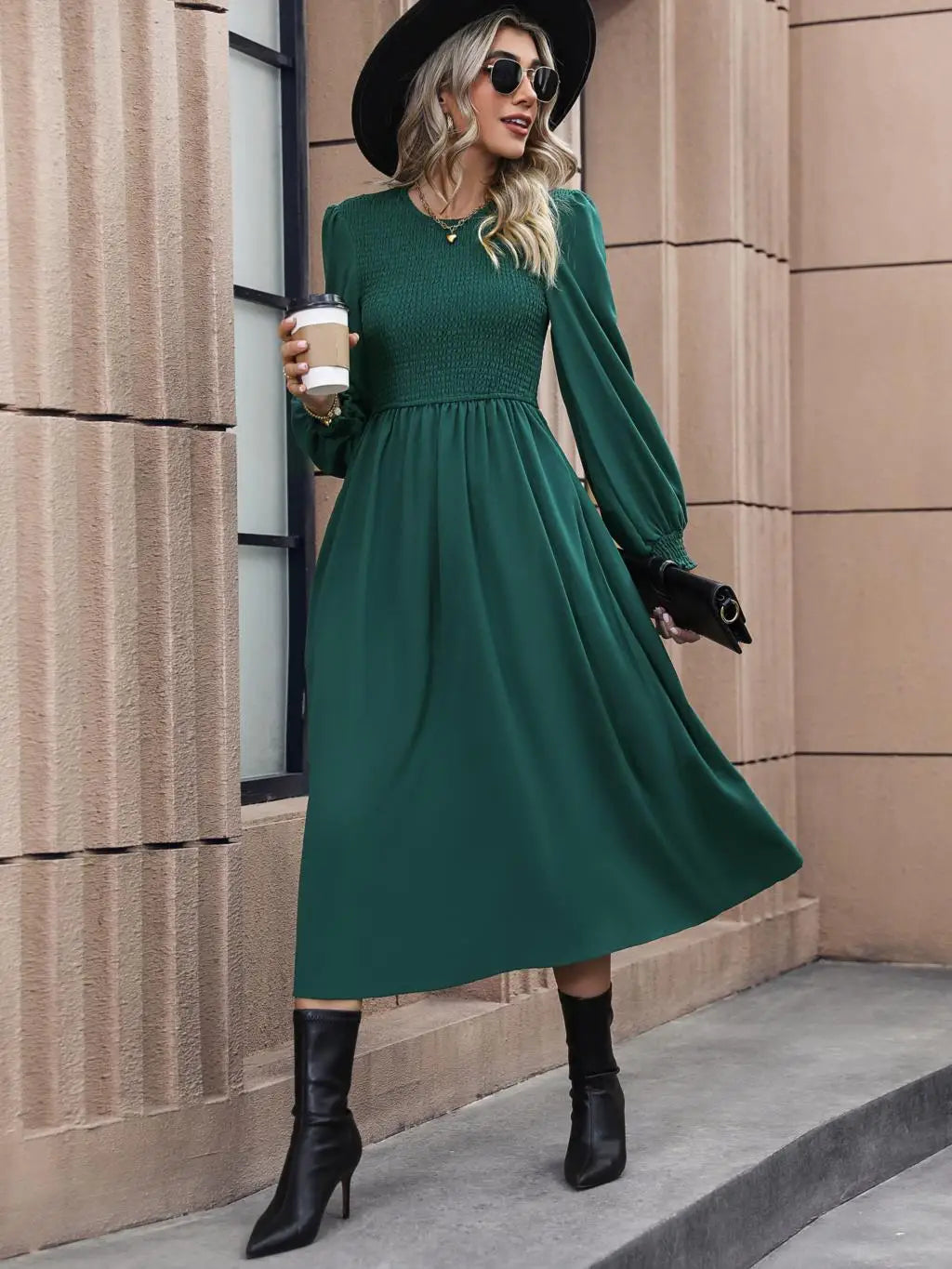 Women's Autumn Winter Elegant V-neck Lace Mid-Length High Waist Dress