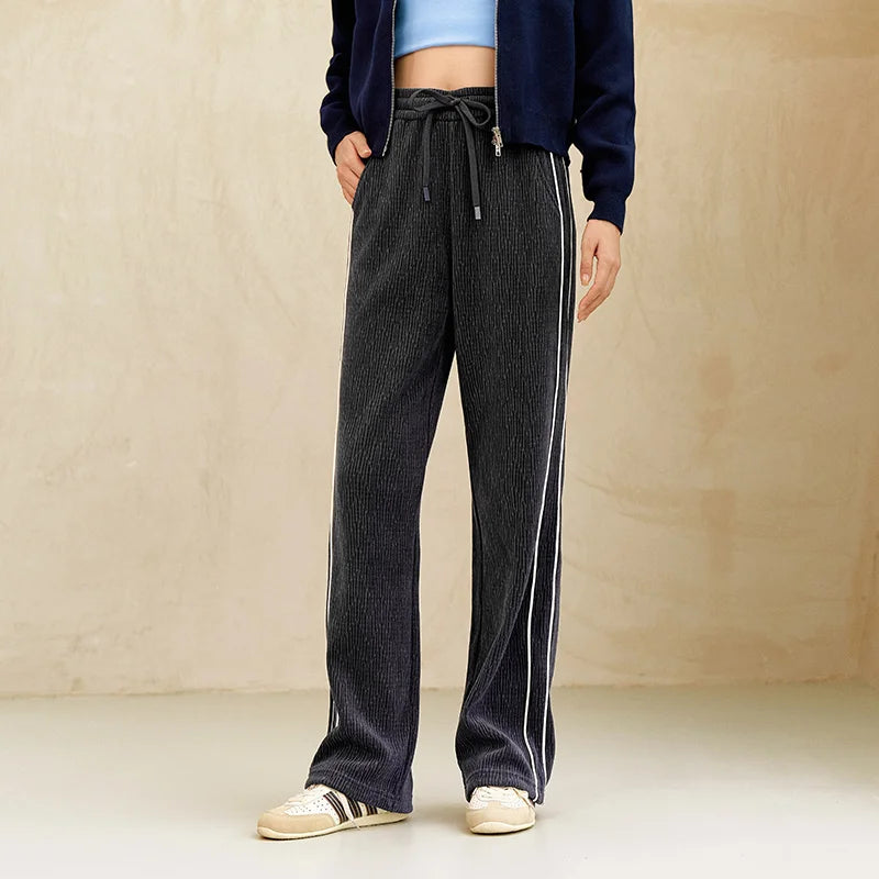 Chenille Wide Leg Trousers - Women's Colorblock Slimming Street Style Pants