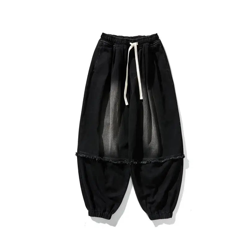 Men's Vintage Denim Harem Pants - Loose Casual Cargo Jeans for Autumn Winter