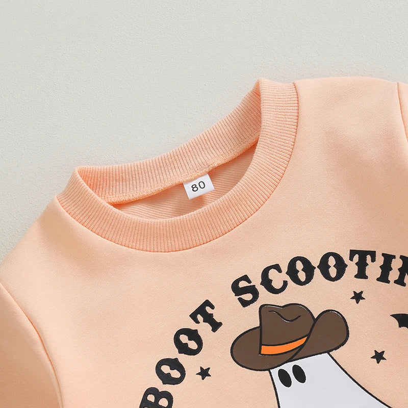 Baby Girl Halloween Sweatshirt - Long Sleeve Ghost Print Pullover (0-4Y)