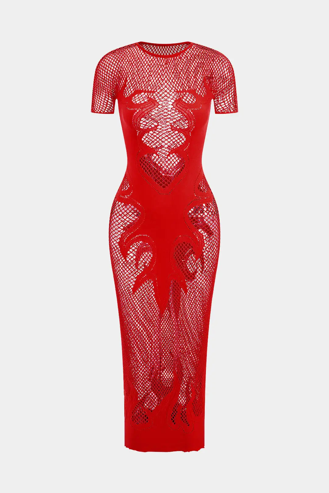 Knit Cut-Out Sheer Dress - Short Sleeve Column Party Dress and Cover Up