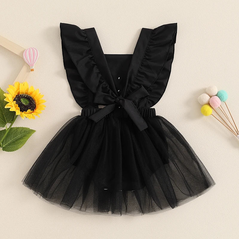 Baby Girls' Halloween Romper Dress - Flutter Sleeves Square Neck Tulle Patchwork Jumpsuit