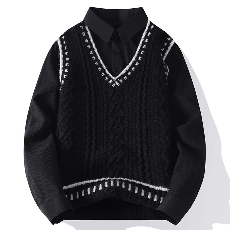 Men's Turn-Down Collar Knit Sweater