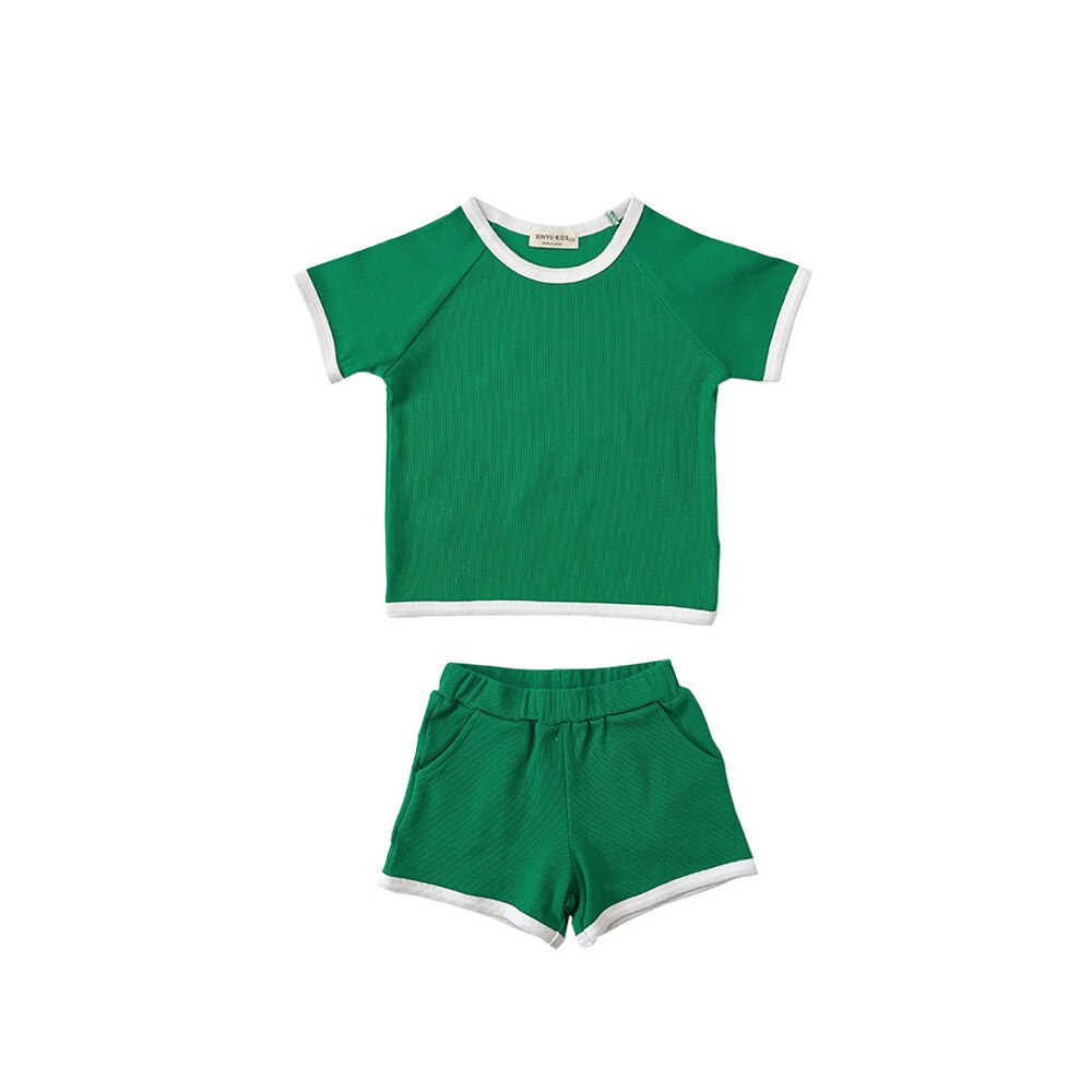Baby's Ribbed Short Sleeve T-shirts and Shorts 2Pcs Outfits Set