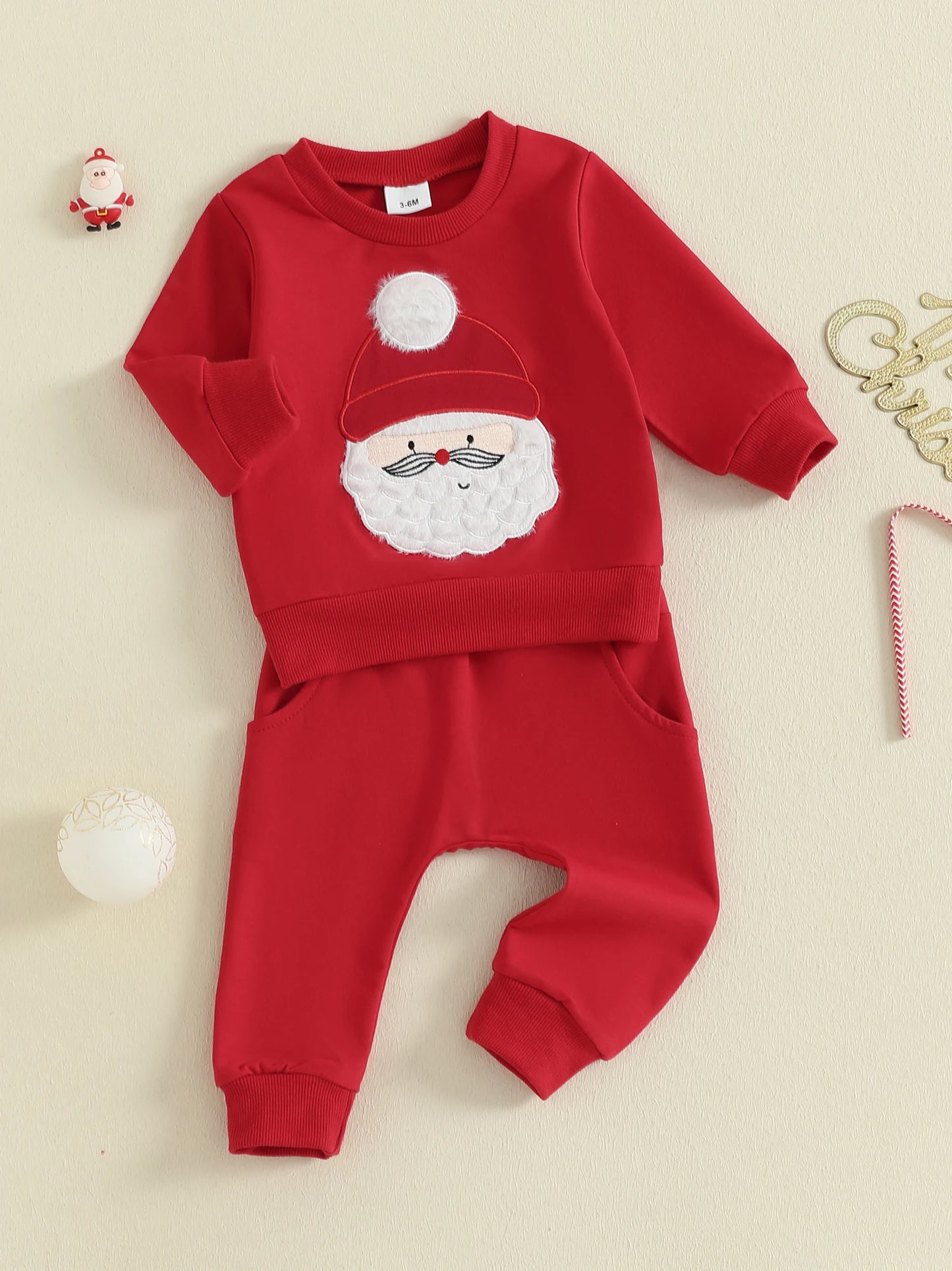 Infant Baby Boys Christmas 2-Piece Clothing Set - Santa Claus Embroidery Top & Pants (0-3Y)