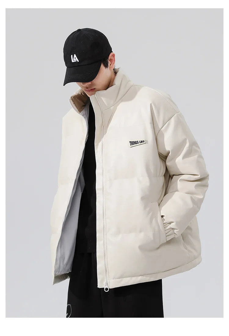 Men's PU leather Stand-up collar thickened cotton-padded Jacket