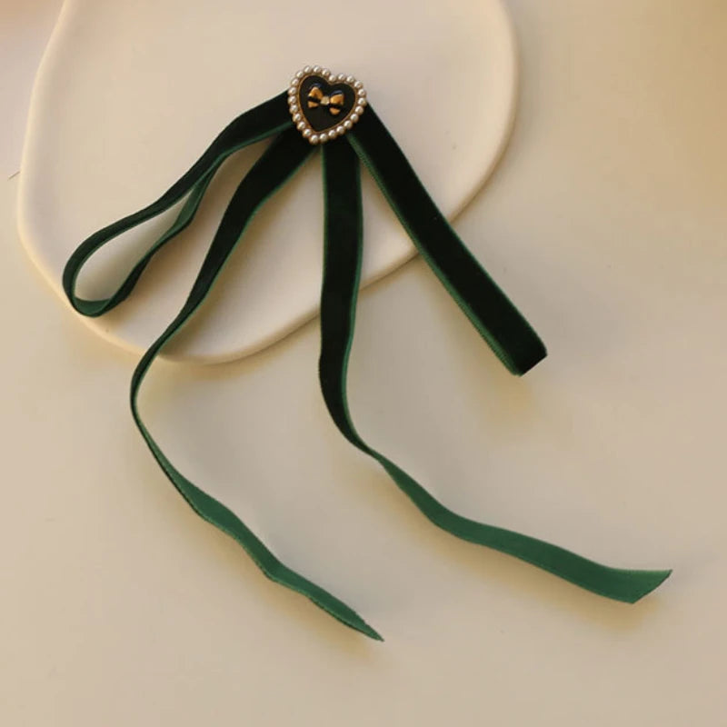 Anime Style Velvet Bow Pearl Brooch - Sweet Academic Pin for Girls