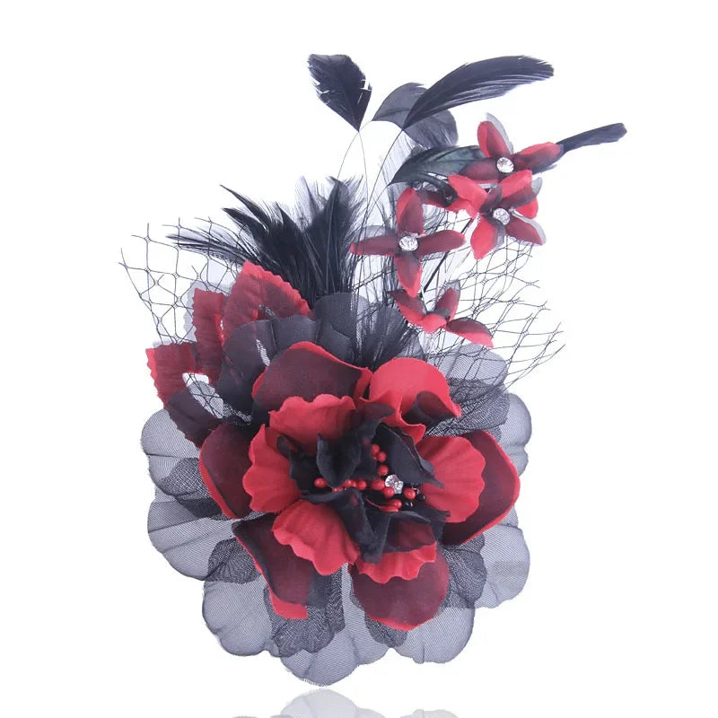 Fabric Flower Brooch with Feather - Elegant Cloth Art Corsage Lapel Pin