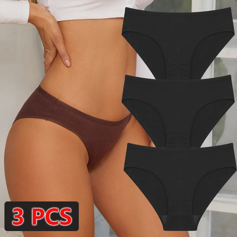 3-Pack Cotton Low-Waist Briefs for Women - Comfortable Breathable Underwear