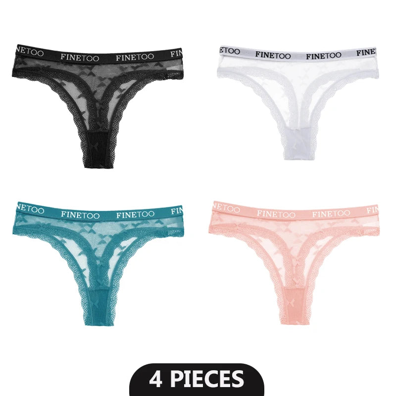 4-Pack Lace Hollow Out Thongs - Women's Floral Low-Waist Breathable Underwear