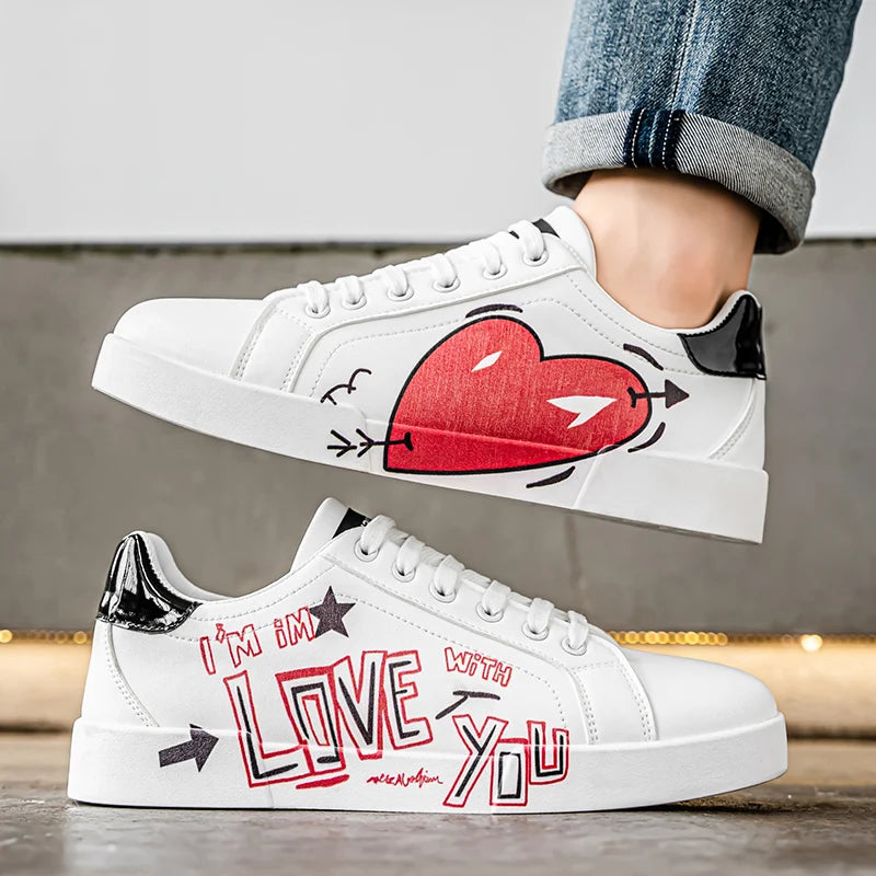 Men's Graffiti Design Platform Skateboard Sneakers - High Quality Sport Trainers