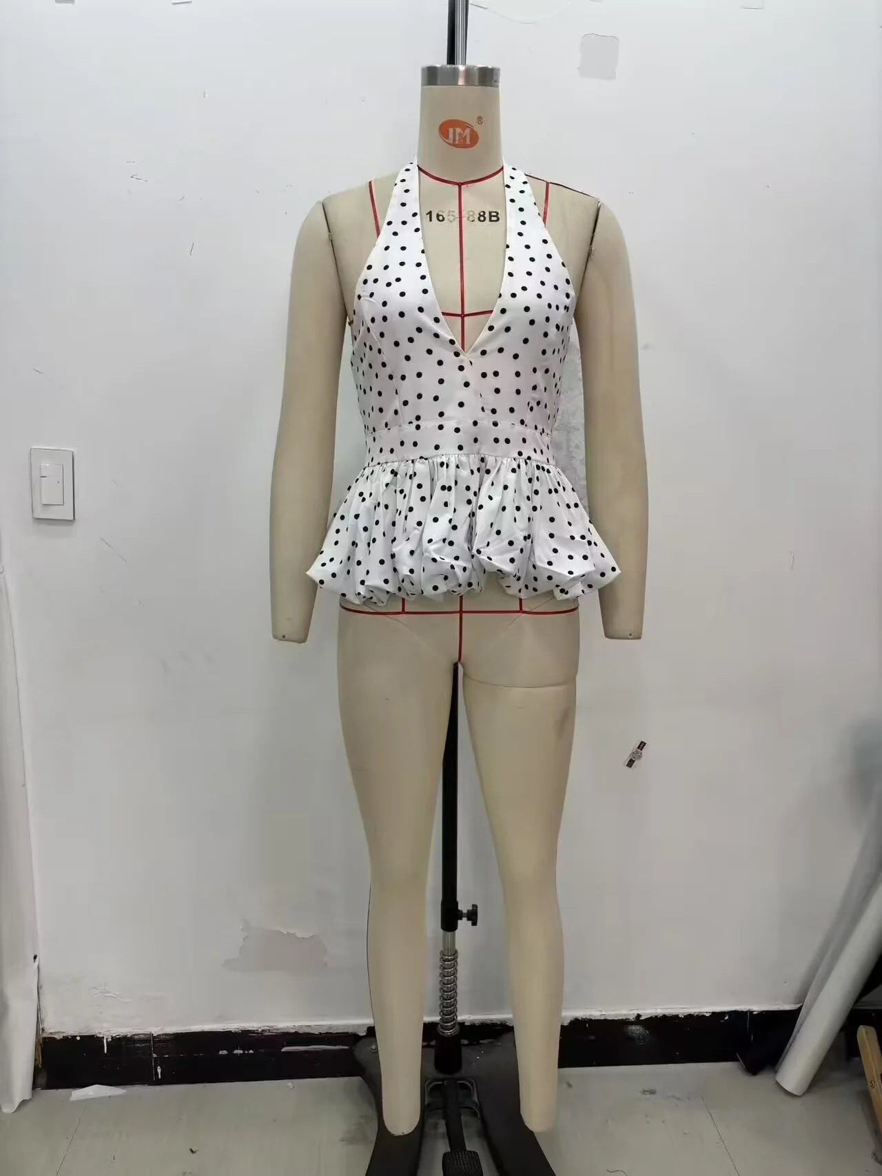 Women's Neck Hanging Design Sleeveless Spring And Summer Short Polka Dot Back Skirt Camisole Vest Top