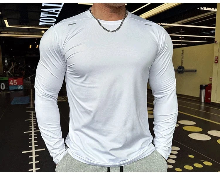 Men's Sports Fitness Long Sleeve Outdoor Badminton Quick Dry Training Casual Thin Running Top Bodybuilding Sportswear T-Shirt