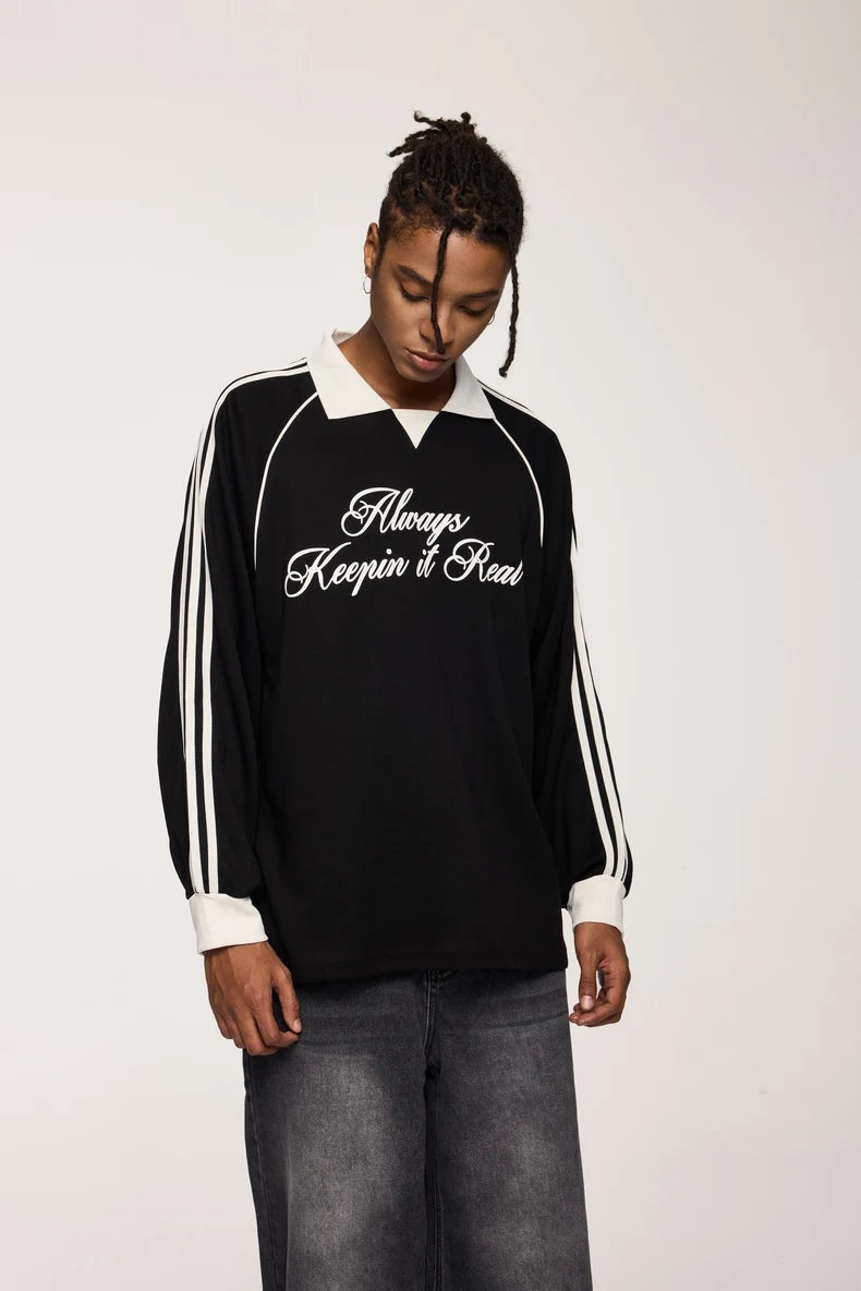 Unisex Streetwear POLO Trendy Oversized Colourblock Long-sleeved T-Shirt
