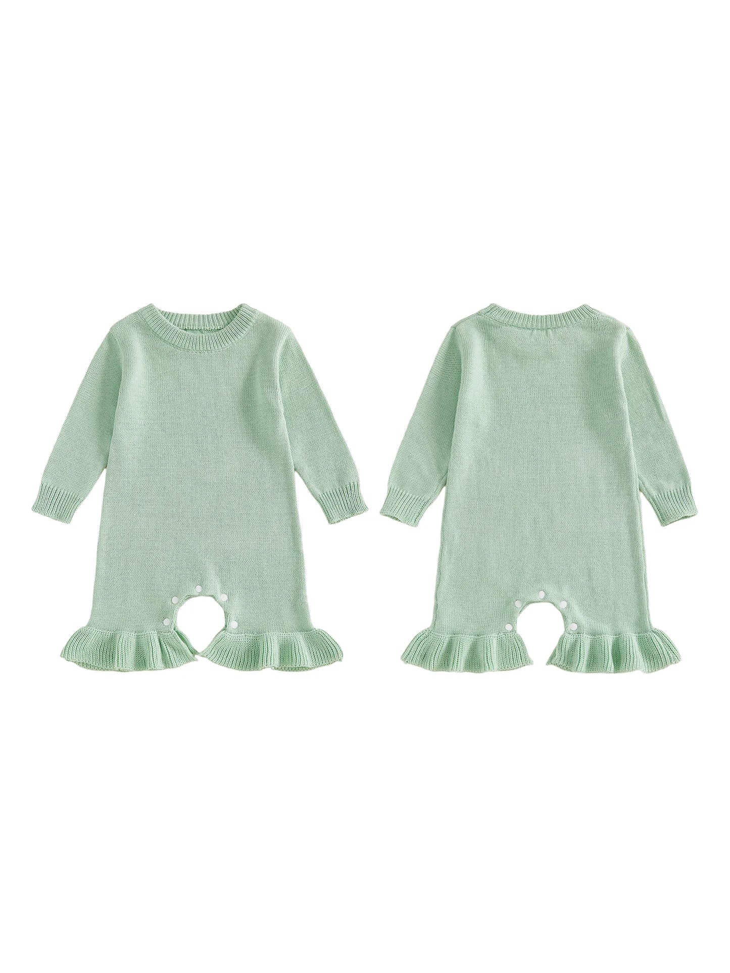 Baby Girl's Knit Romper - Long Sleeve Crew Neck Solid Jumpsuit Sweater