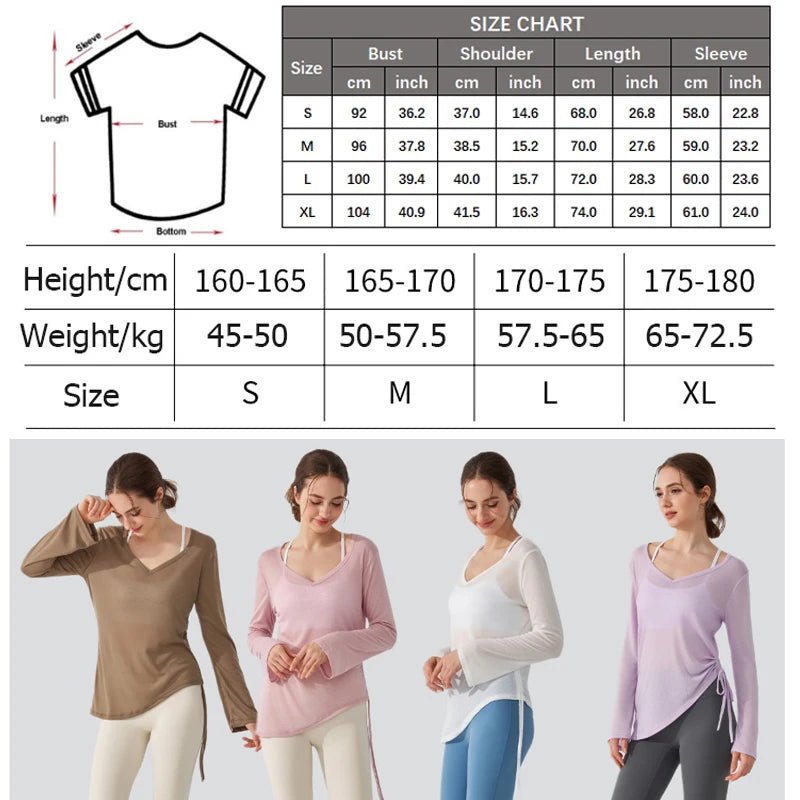 Women's Loose Running Top Long Sleeve Yoga Shirt V-Neckline Workout Blouse Sportswear Workout Clothes