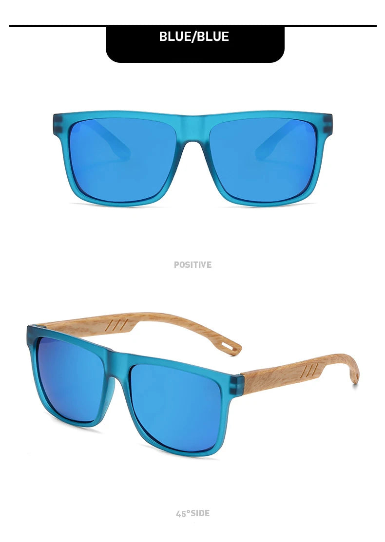 Unisex Square Sunglasses - Wood Effect UV400 Protection Driving Eyewear