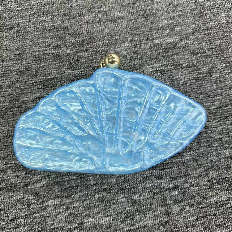 Women's Shell Fan-Shaped Evening Bag - Luxury Acrylic Crossbody Clutch with Pearl Details
