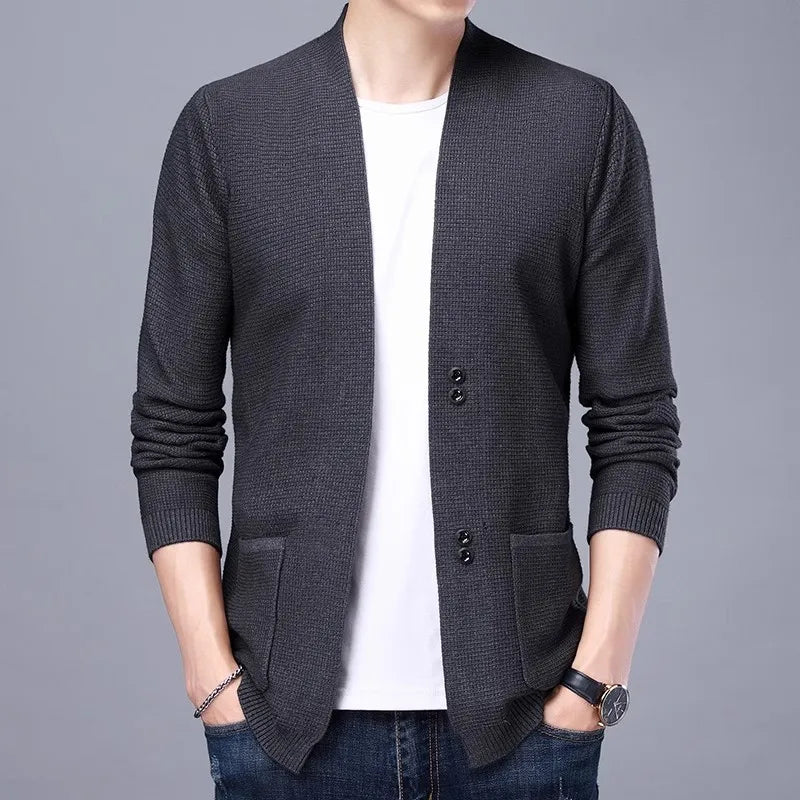 Men's V Neck Casual Knit Cardigan Sweater
