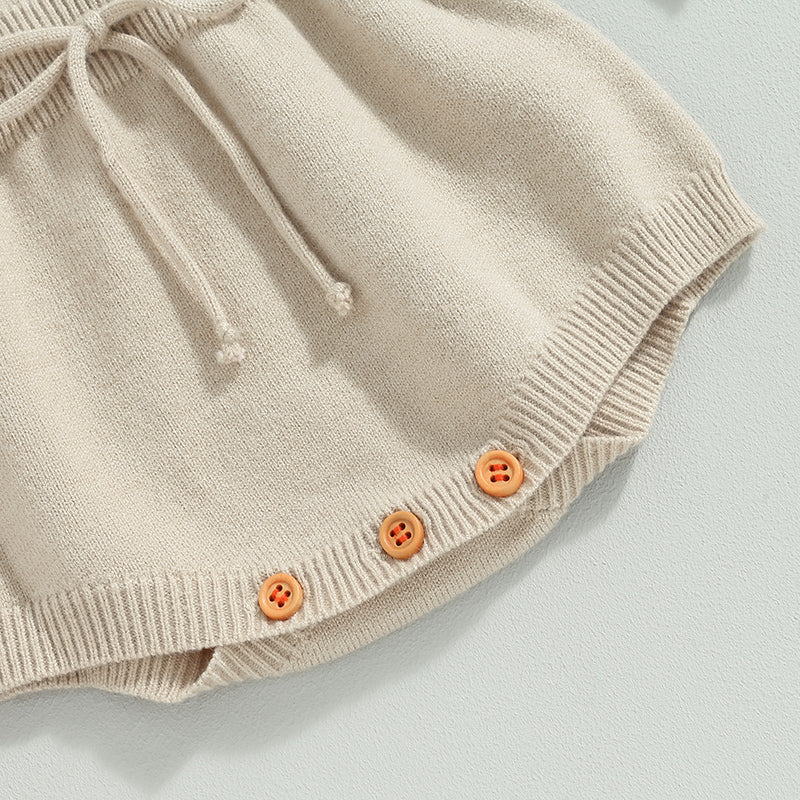 0-24M Baby Girls Romper Long Sleeve Flower Embroidery Drawstring Knit Sweater Jumpsuit