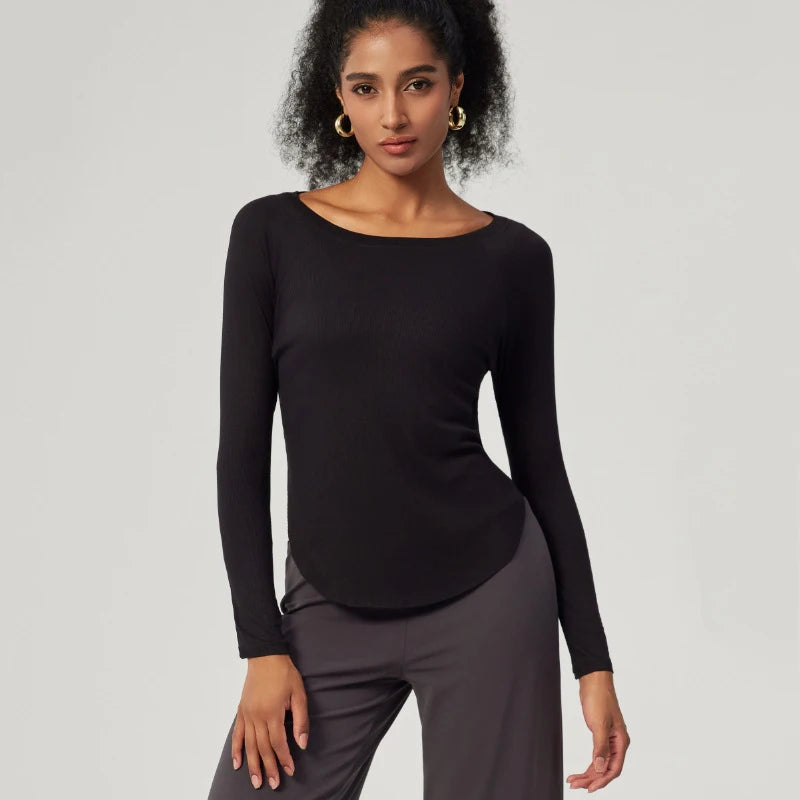 Women's Long Sleeve Yoga Shirt Lightweight Running Top Loose Breathable Quick Dry Gym Blouse Sportswear