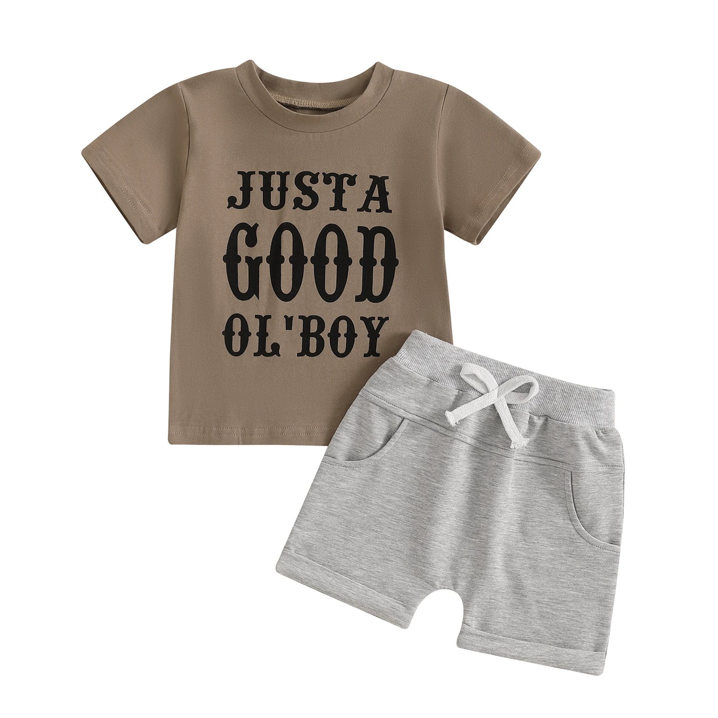 0-4Y Infant Kids Boys Casual Clothes Set Letter Print Short Sleeve Pullover T-shirts Solid Elastic Shorts