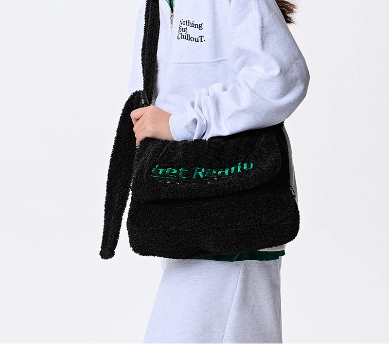 Sherpa Faux Lamb Wool Messenger Bag - Large Capacity Crossbody Shoulder Bag