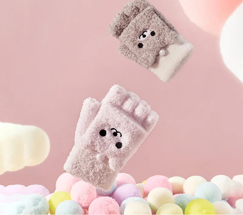 Cute Animal Plush Fingerless Gloves - Touchscreen Winter Warm Accessories