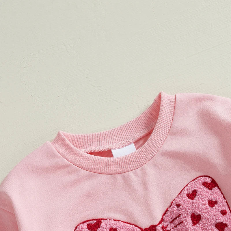 Children's 0-18M Baby Girls Bubble Romper Heart Bow Embroidery Long Sleeve Sweatshirt Jumpsuit