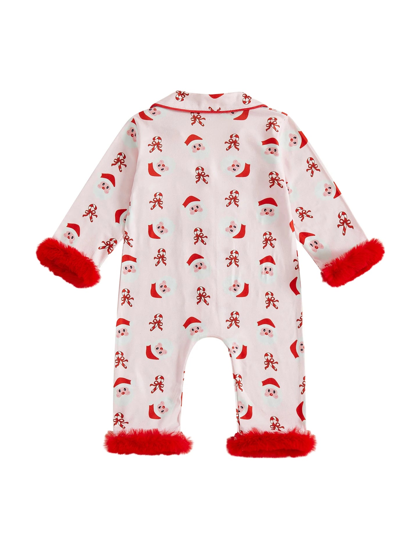 Lovely Baby Girls Christmas Pajama Jumpsuit - Santa Claus & Candy Cane Print (0-24M)