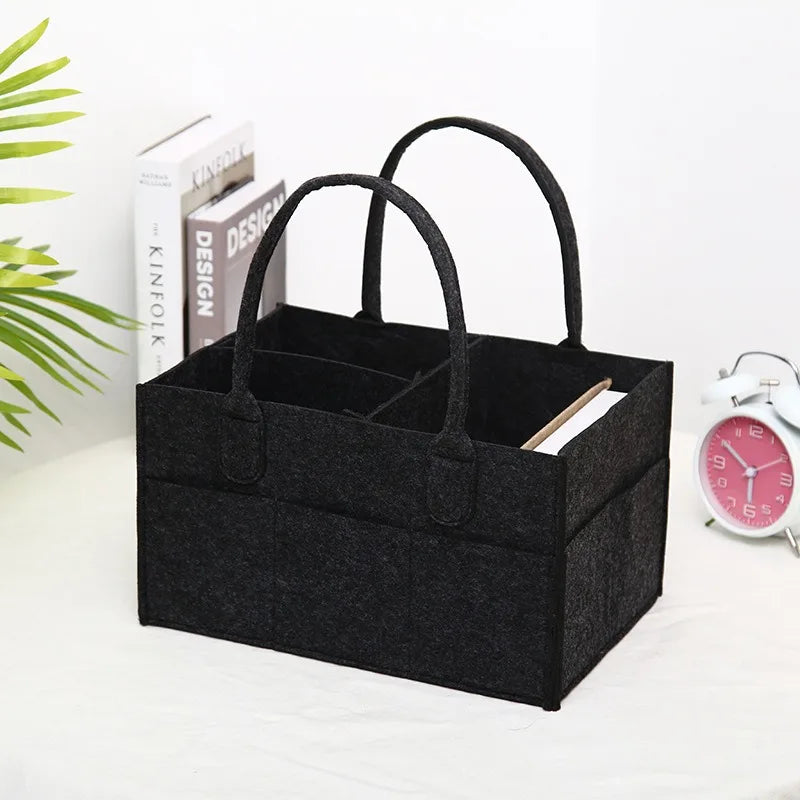 Felt Baby Diaper Organizer Caddy - Newborn Storage Bag for Nappies & Essentials