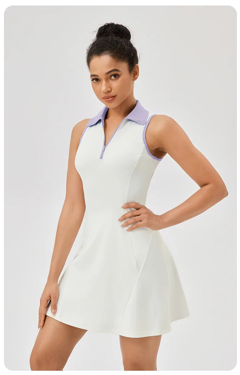Women's Summer Tennis Lapel Slim Fit Running Breathable Quick Dry Golf Yoga Wear Workout Dress
