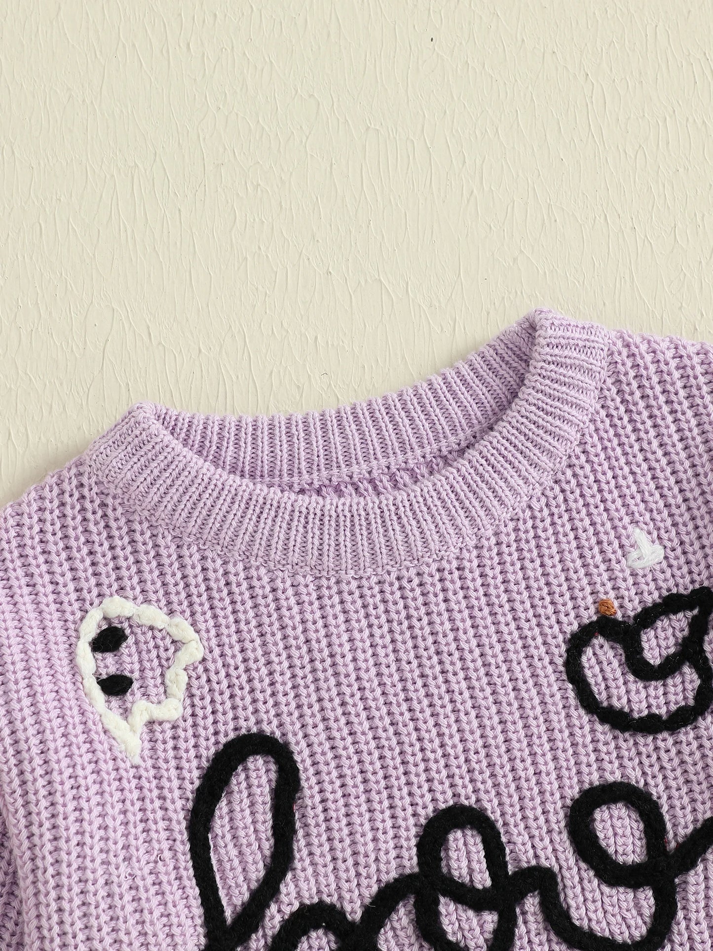 Newborn Baby Halloween Sweater Romper - Ghost Letter Embroidered Long Sleeve Jumpsuit