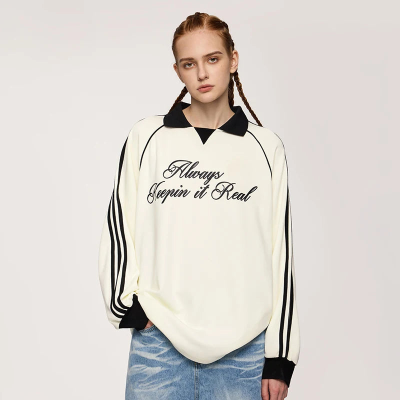 Unisex Streetwear POLO Trendy Oversized Colourblock Long-sleeved T-Shirt