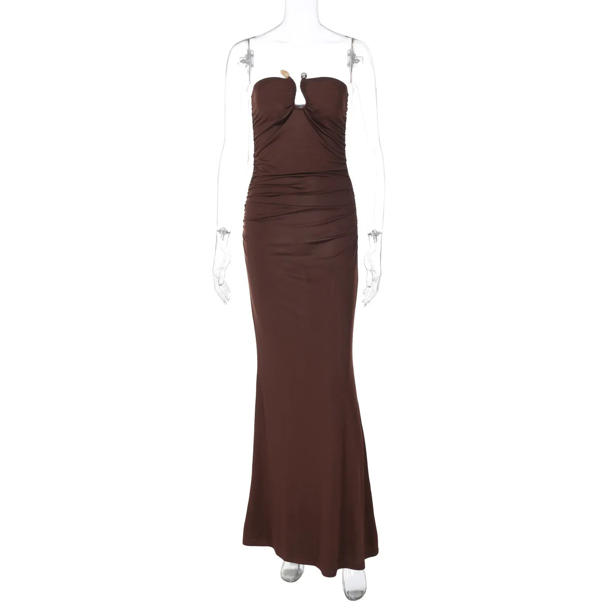 Women's U-neck Tube Top Pleated Bodycon Party Long Sleeveless Dress