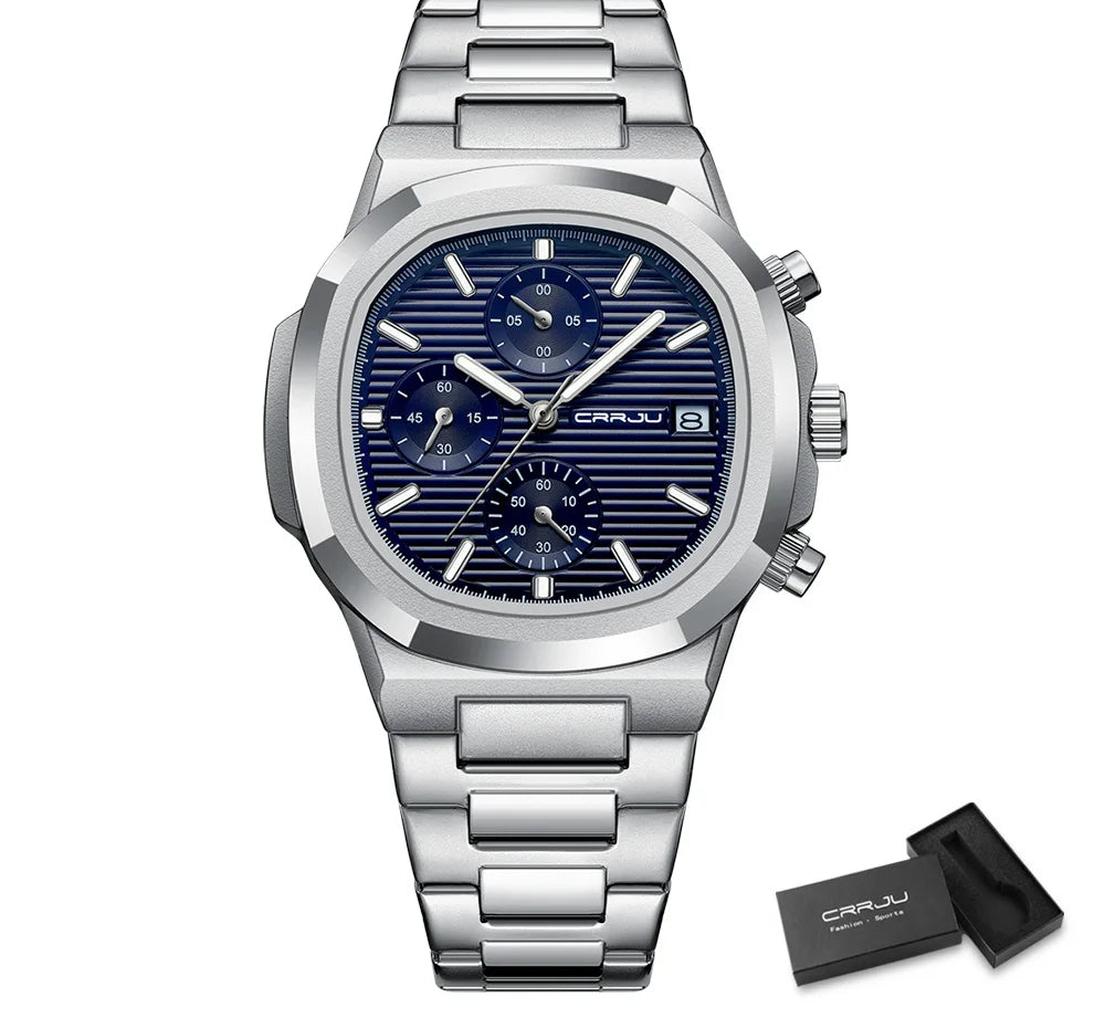 Men's Business Watch - Square Dial Stainless Steel with Luminous Date
