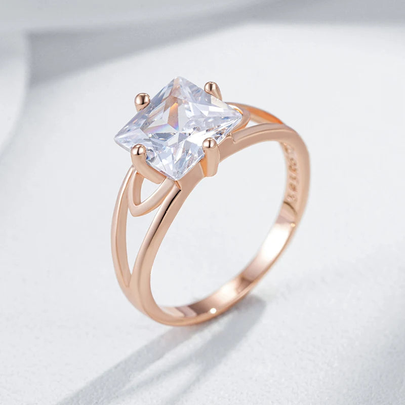 Simple Square Zircon Wedding Ring - Rose Gold Bridal Jewelry
