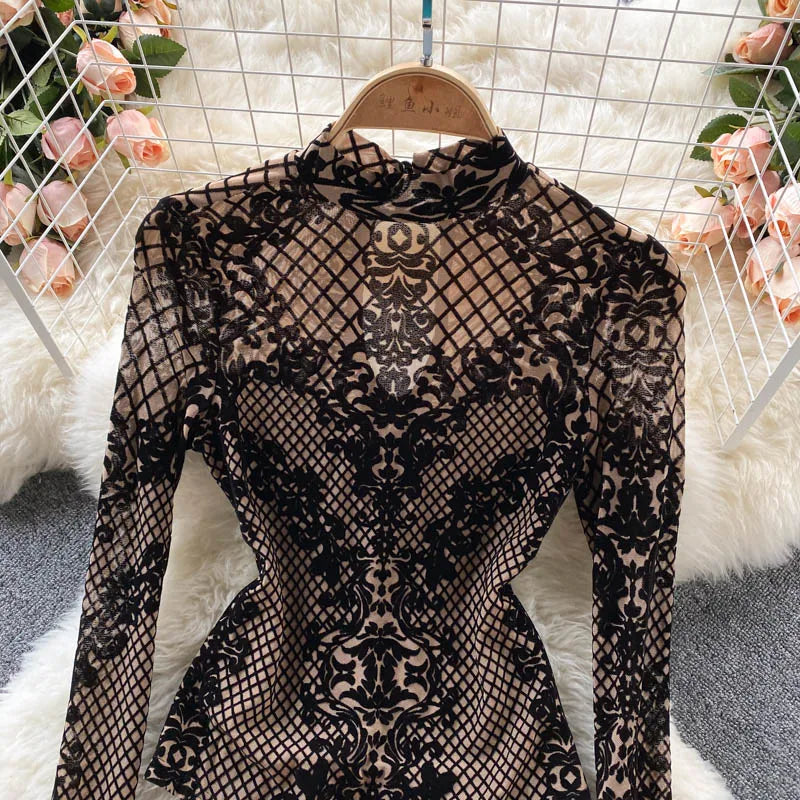 Women's Summer Chic Flocking Slim Backless Bodycon Bodysuit