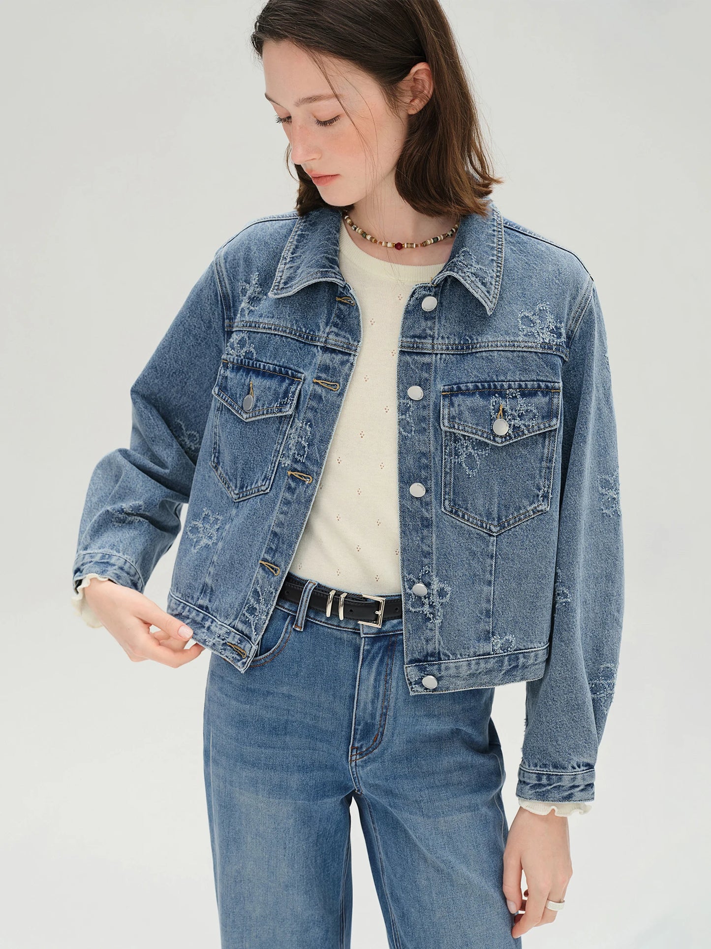 Women's Fringed Denim Jacket & Suspender Skirt Set