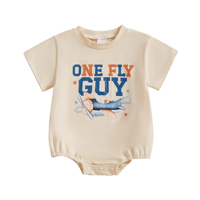 0-18M Baby Boys Rompers Birthday Letter Airplane Print Short Sleeve Summer Bodysuits Jumpsuits Babygrow