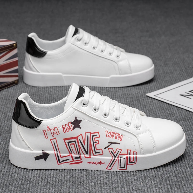 Men's Graffiti Design Platform Skateboard Sneakers - High Quality Sport Trainers