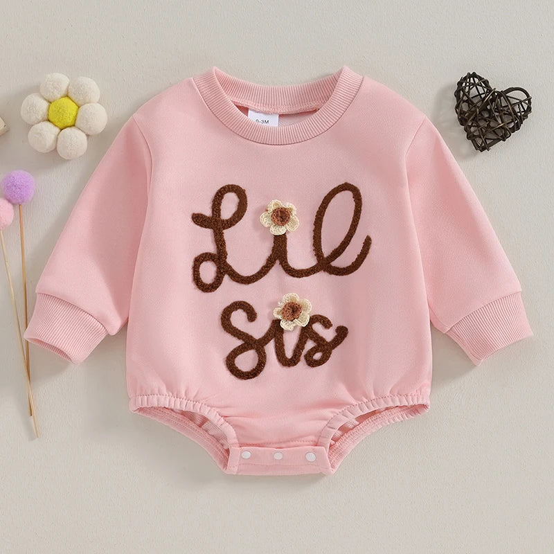 0-4Y Baby Girls Sweatshirt/Romper Letter Embroidery Long Sleeve Lovely Jumpsuits