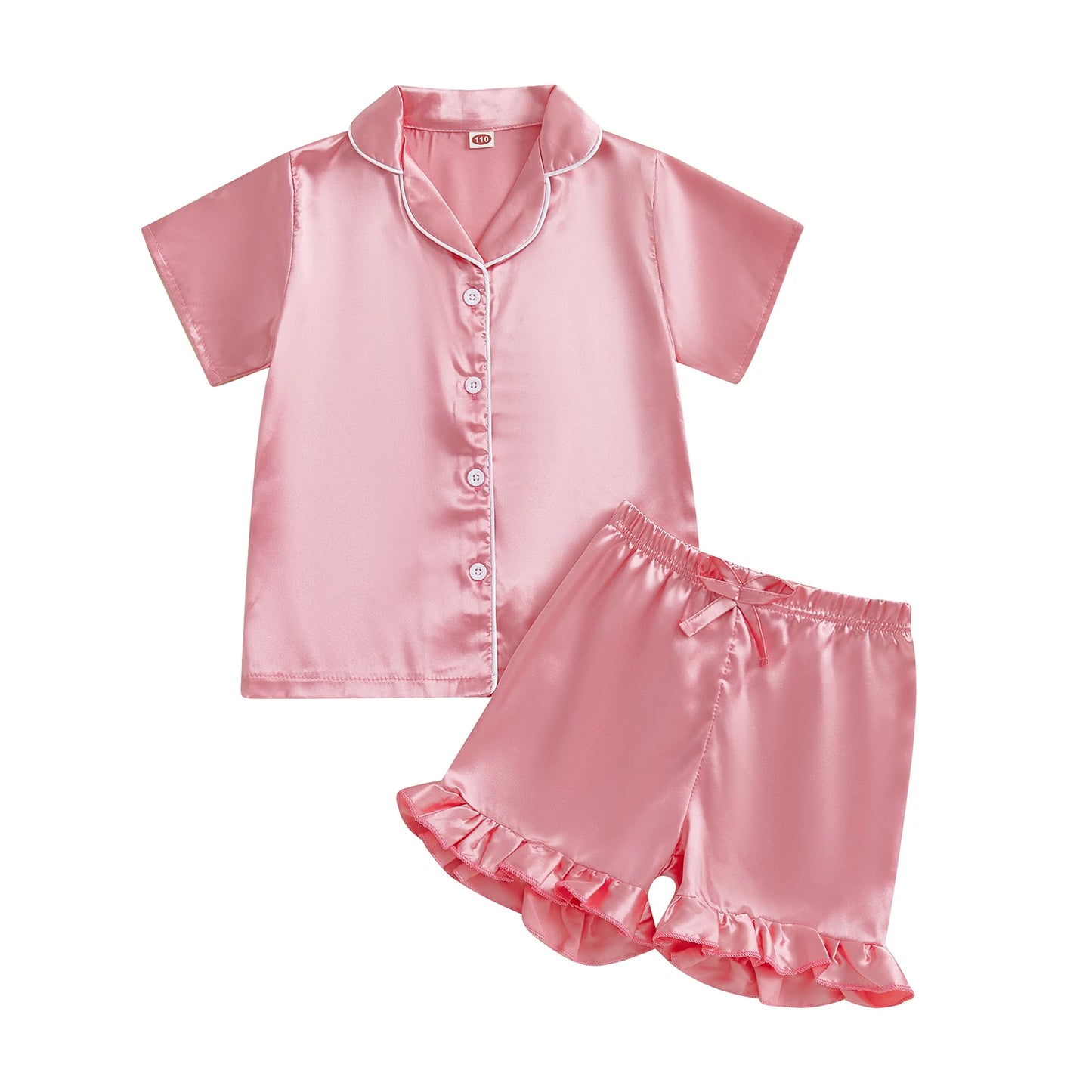 Baby Girls' Summer Pajamas Set - Button Down V-Neck Short Sleeve Top & Ruffled Shorts