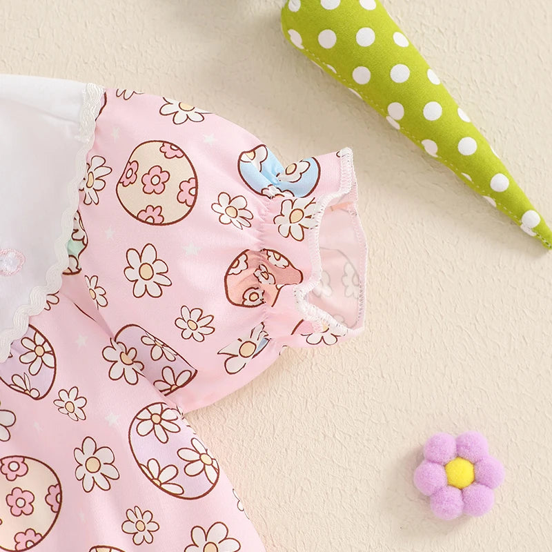 Lovely Baby Easter Romper - Short Sleeve Rabbit Print Bodysuit (0-18M)